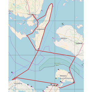 mehrtägiges Segeln - Seekarte westliche Ostsee mit Segelroute rund Langeland